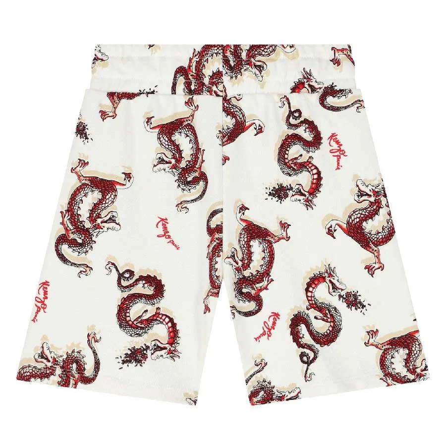 Шорты с принтом дракона Boys All-Over Dragon Print Shorts Kenzo, White — фото 2