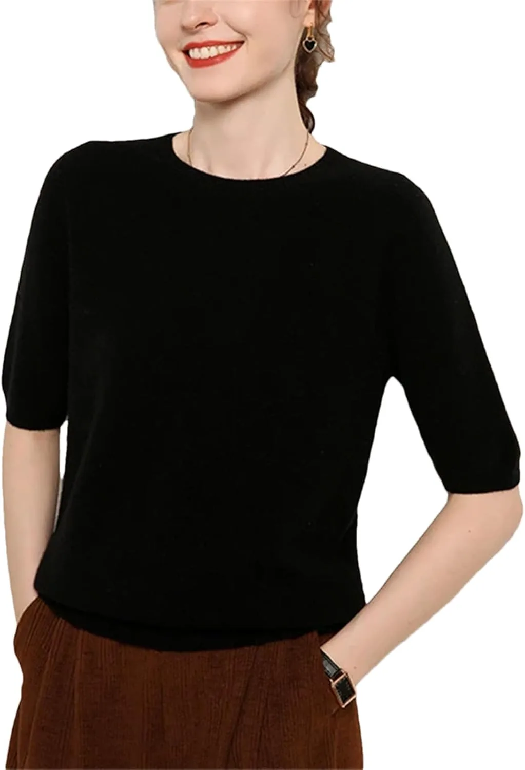 

Женский короткий рукав кашемировый свитер O-Neck