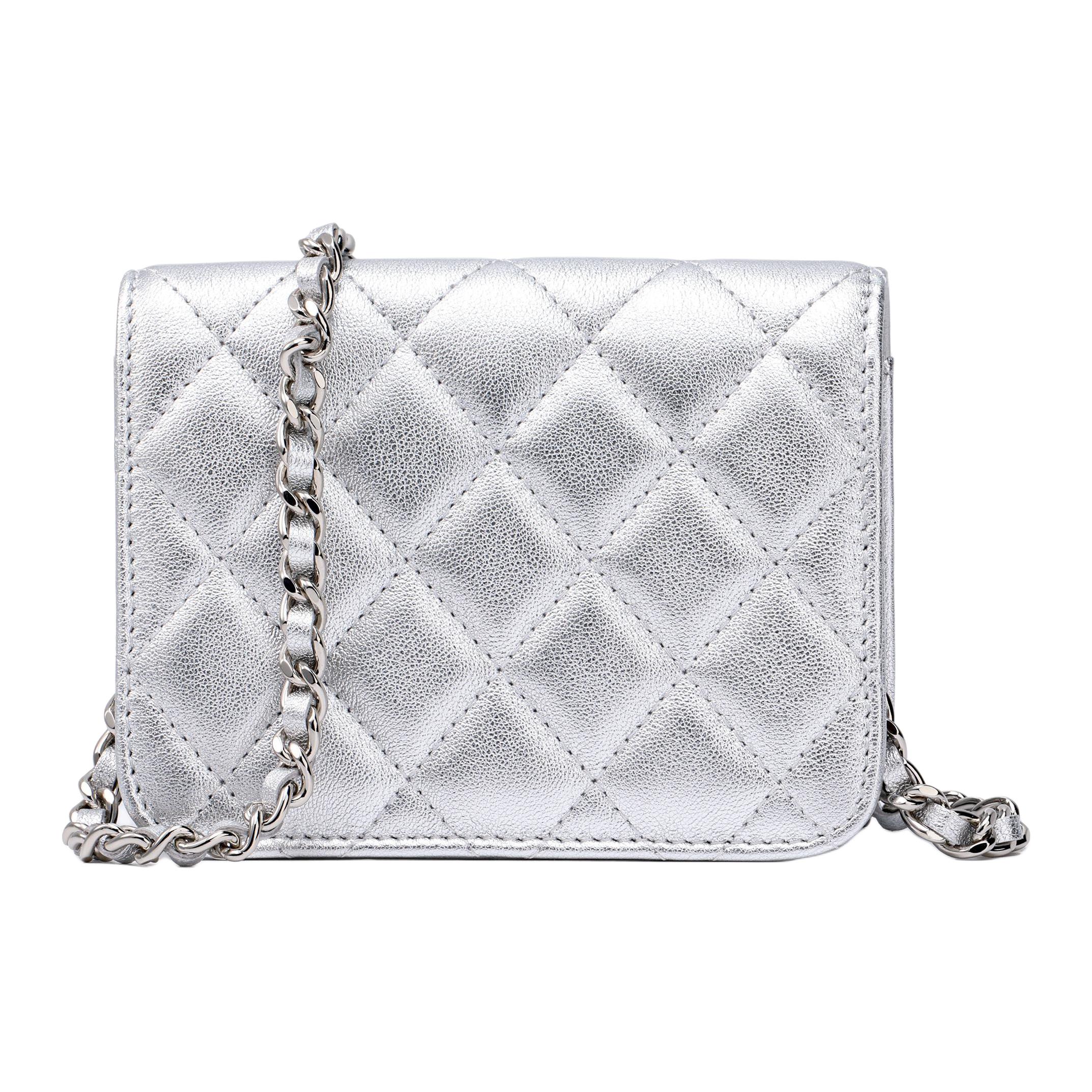 CHANEL Сумка через плечо из овчины с серебристой пряжкой, кроссбоди женская Silver — фото 3