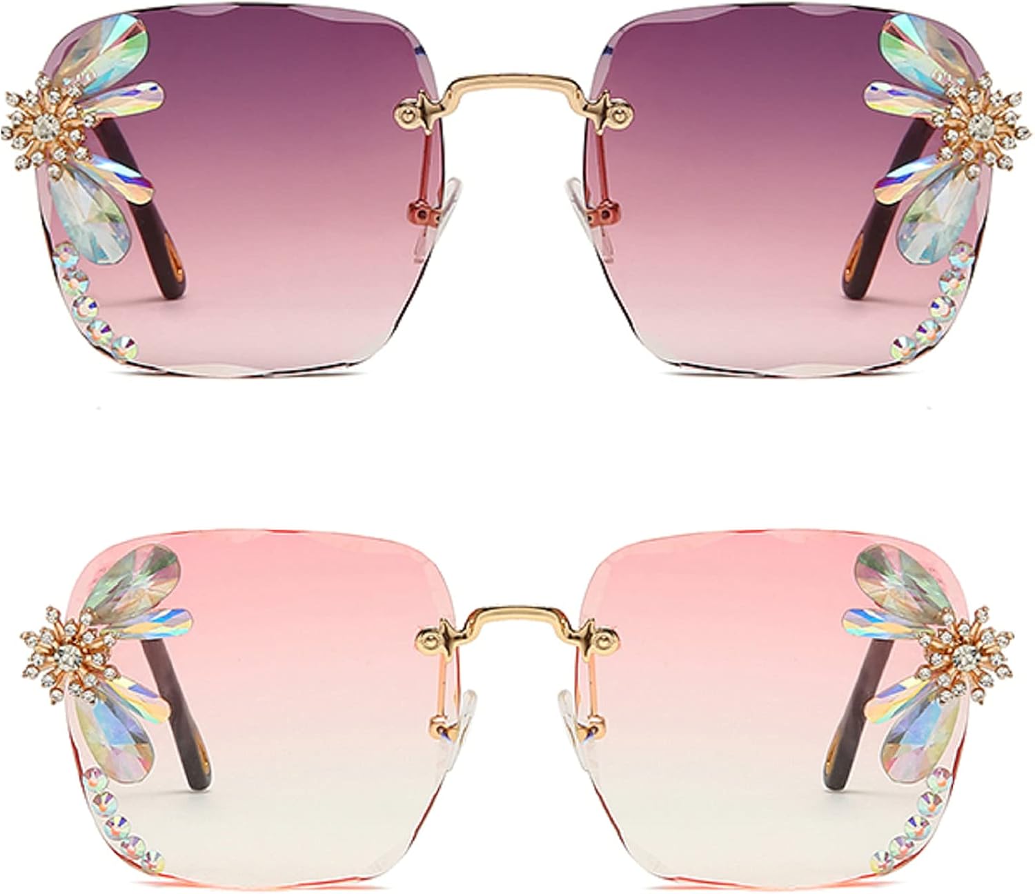 

Винтажные солнцезащитные очки без оправы с квадратными линзами, украшенные стразами, в стиле ретро, ​​роскошные солнцезащитные очки с бриллиантами, идеально подходящие для вечеринок mincl, 2pcs-purple Pink&pink