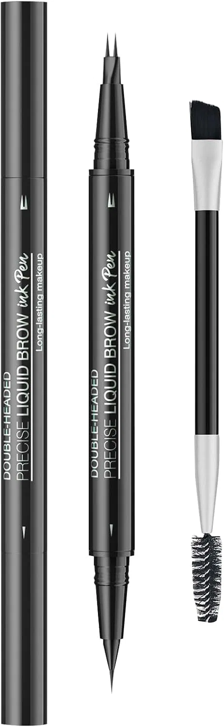 Подводка для бровей Microblading Precision Pen, двухконечная, черный, с кисточкой, Generic
