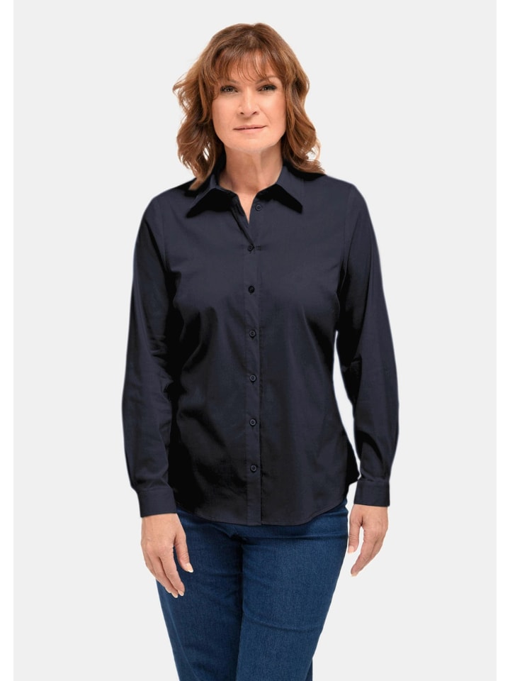 

Блузка: Незаменимая блузка с длинными рукавами и эластаном темно-синего цвета. GOLDNER