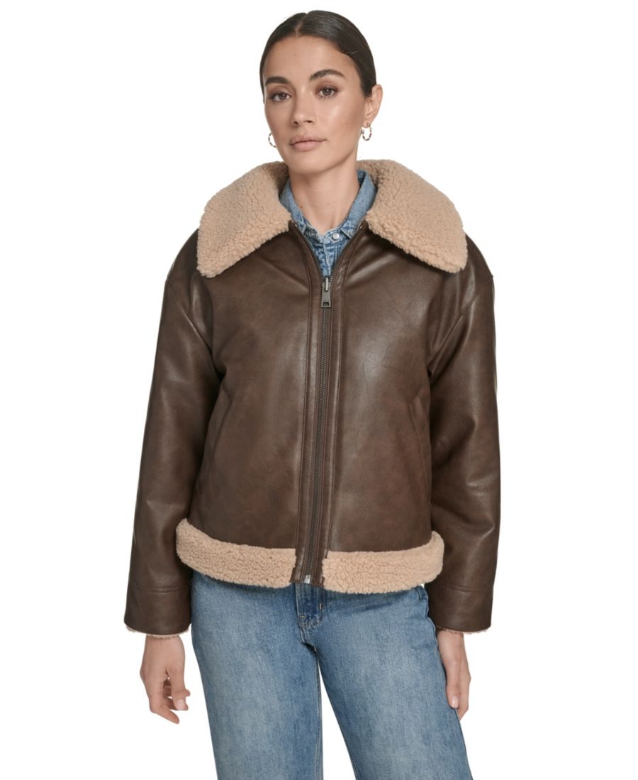 

Женская двусторонняя куртка-авиатор из искусственной кожи и искусственного меха Levi's, Saddle