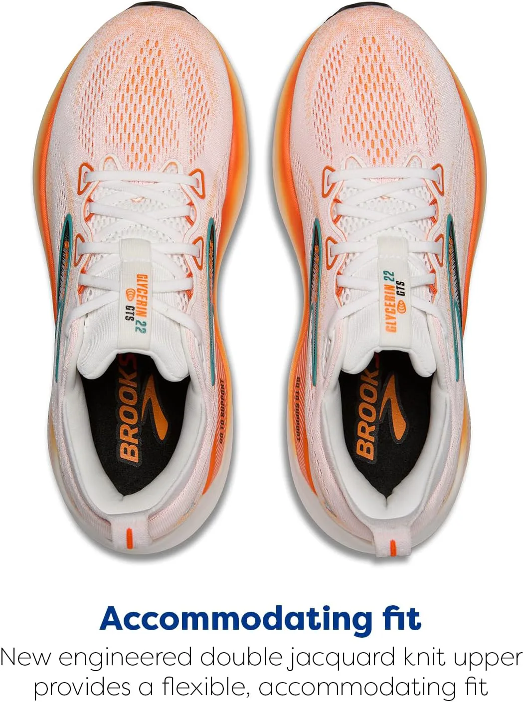 Мужские беговые кроссовки Brooks Glycerin GTS 22 с поддержкой, белый/оранжевый/зеленый — фото 4
