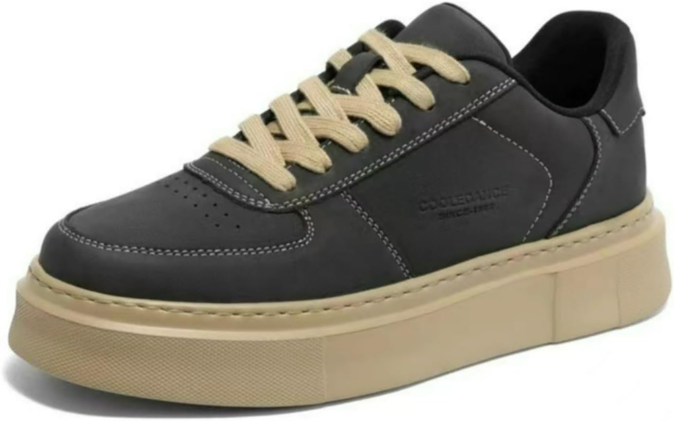 

Мужские кроссовки на массивной платформе, низкие, в стиле ретро, с кожаной отделкой, для скейтбординга, с контрастной строчкой, в рабочем стиле, повседневные, для прогулок Ctkvbmeoi, черный