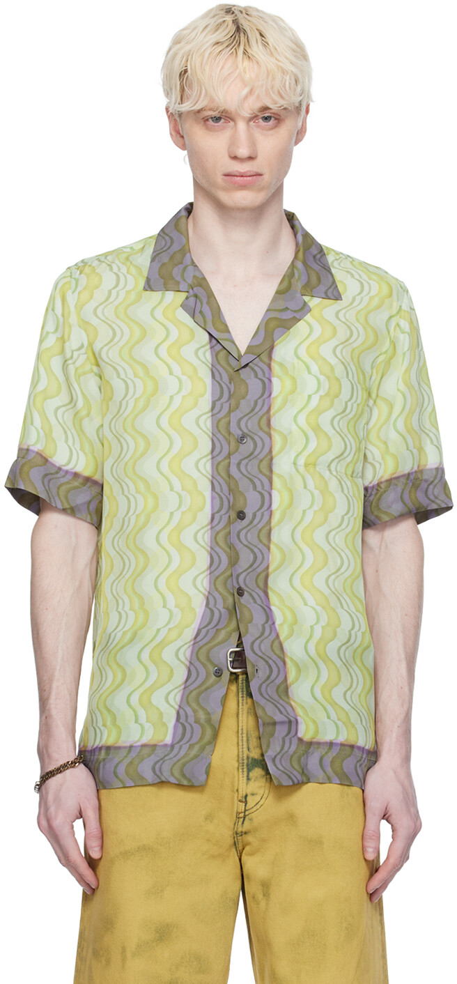 

Зеленая рубашка с графическим рисунком Dries Van Noten, цвет Lime