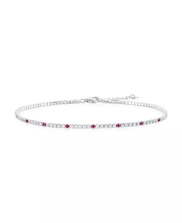 

Теннисный браслет на лодыжку из стерлингового серебра с круглым фианитом и рубином Simona, ruby