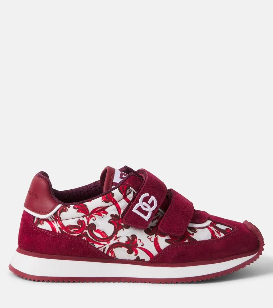 Кроссовки с отделкой из майолики и замши Dolce&Gabbana Kids, бургунди — фото 4