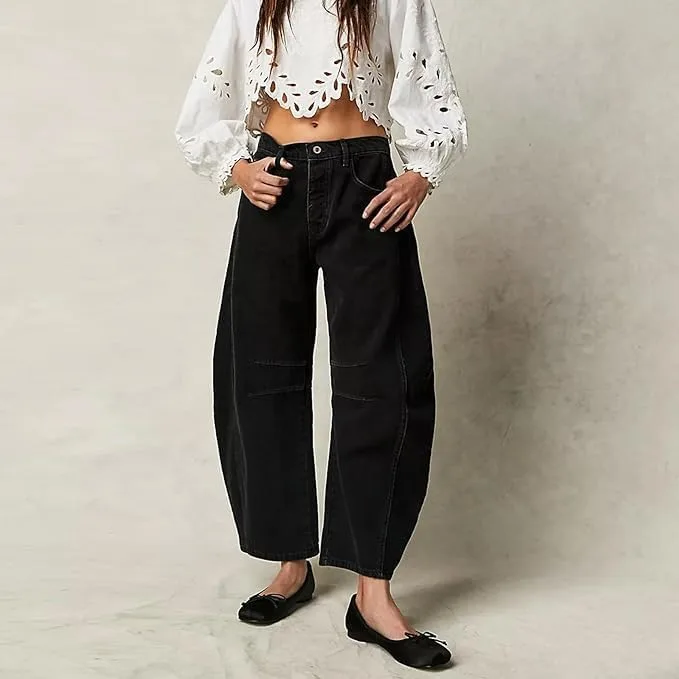 Брюки barrel jeans women black mid rise wide leg — фото 3