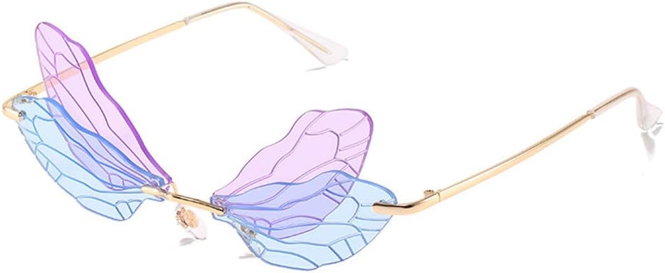 

COTIA/Модные солнцезащитные очки без оправы с изображением крыла стрекозы для женщин, винтажные, с прозрачными линзами цвета океана, мужские солнцезащитные очки розового и желтого цвета, Blue&purple