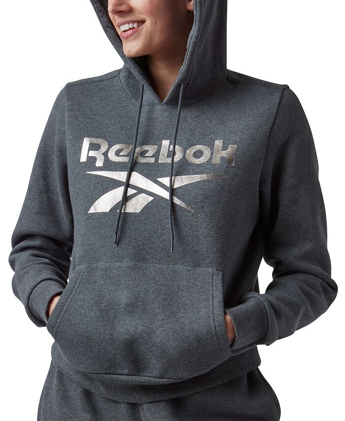 

Женский пуловер с капюшоном из металлизированной фольги и логотипом Reebok, серый