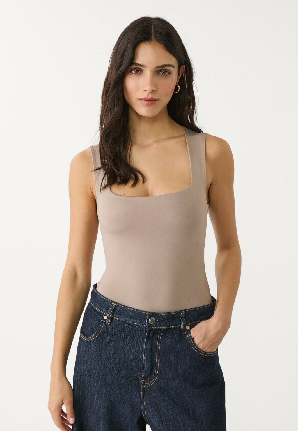 

Топ SQUARE NECKLINE Stradivarius, цвет Mottled Light Brown