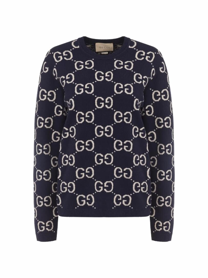 

Шерстяной джемпер с монограммным принтом Gucci, тёмно-синий