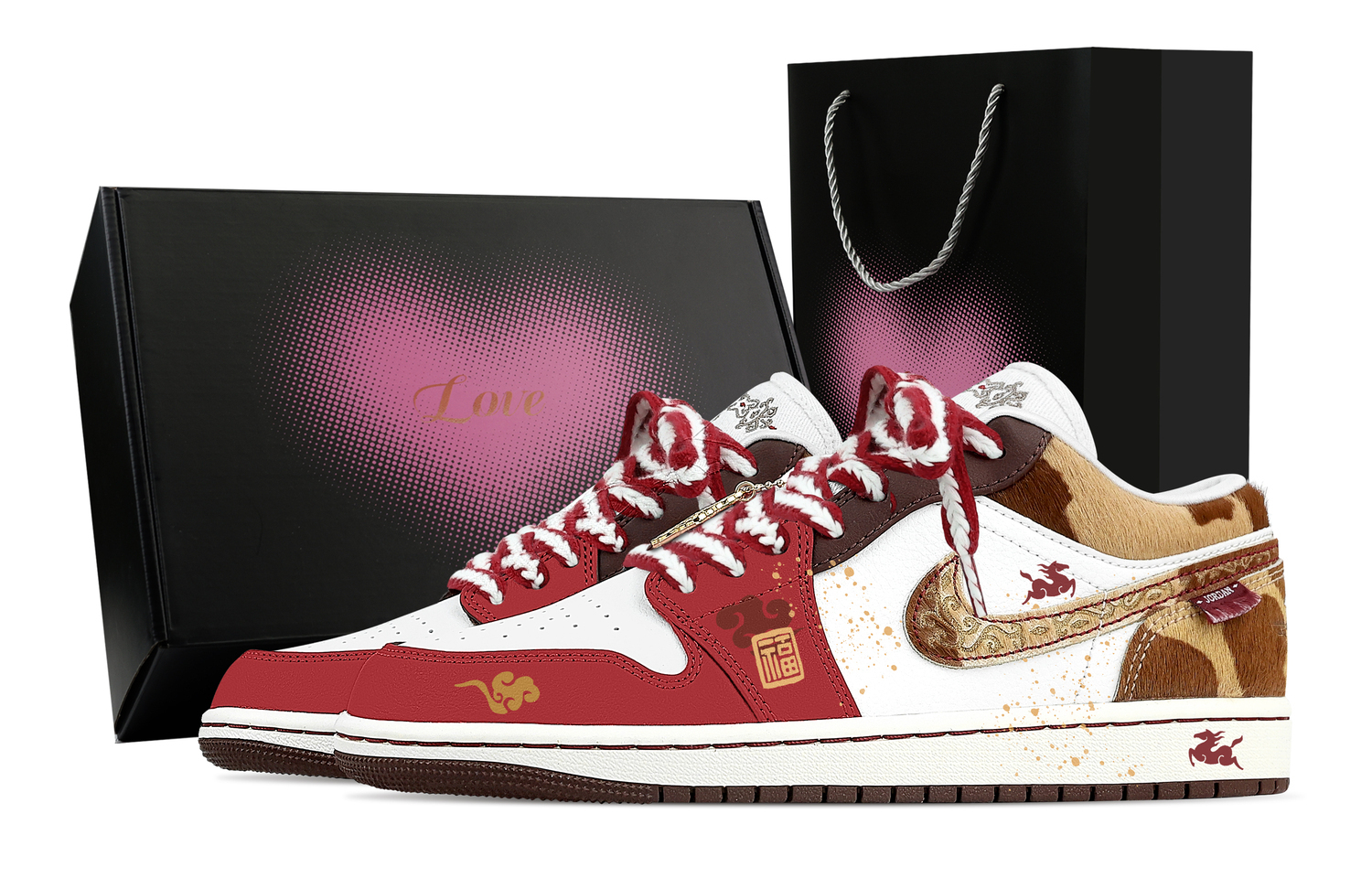 

Jordan Кроссовки баскетбольные мужские низкие Air 1 Blessing Horse Red Gold, Heart Box Abrasion Resistant Vintage