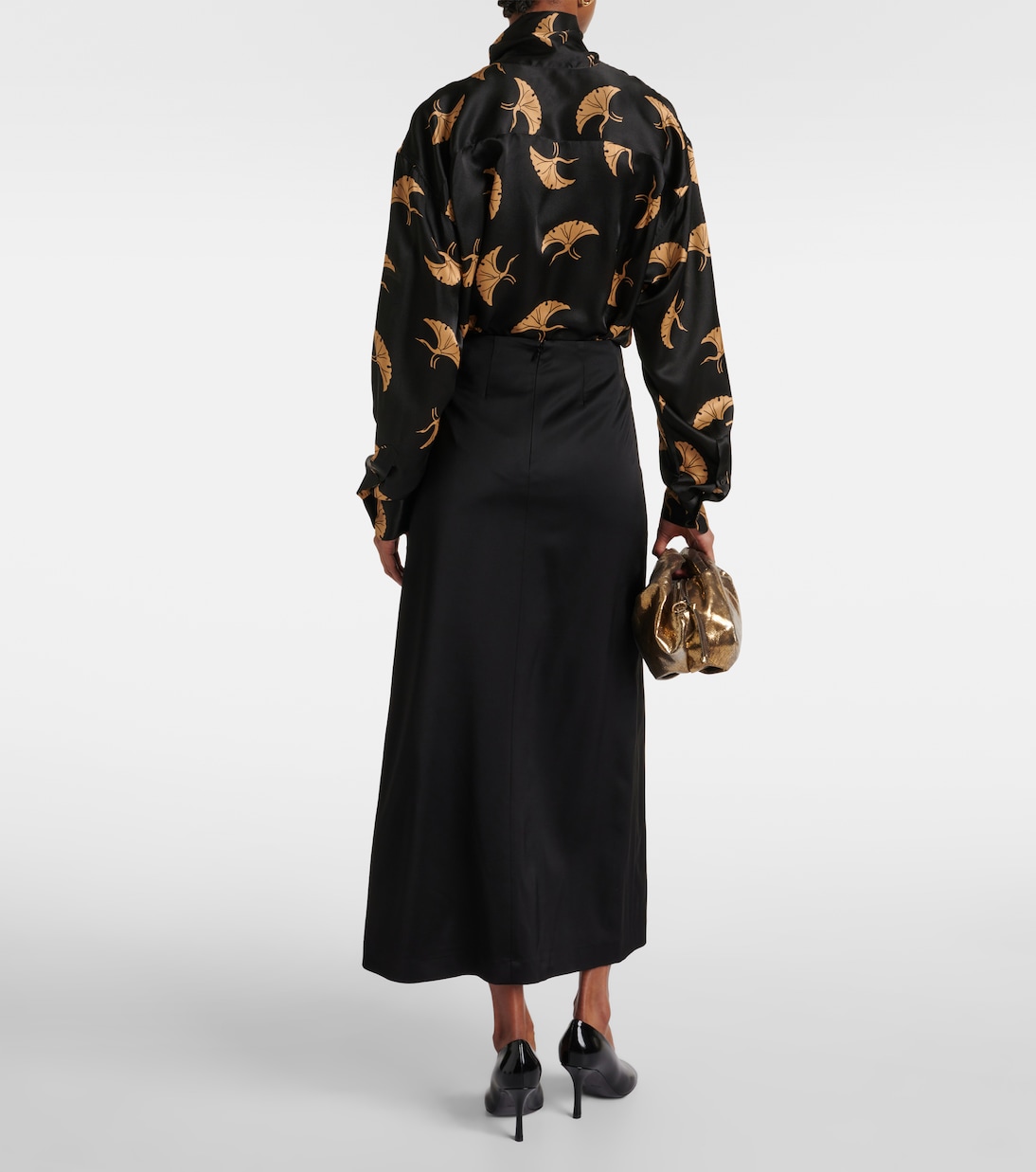 Юбка макси из крепового атласа Dries Van Noten, черный — фото 3