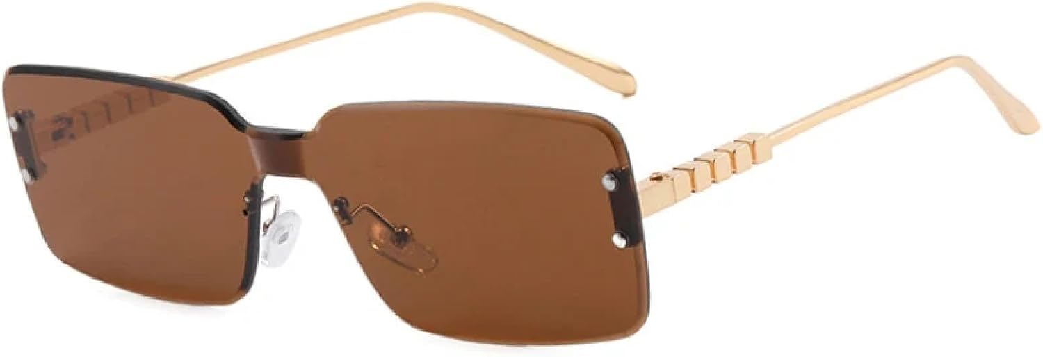 

Безободковые солнцезащитные очки в стиле панк для мужчин, металлические солнцезащитные очки для женщин и мужчин, летние, для путешествий, защита от УФ-излучения UV400 TKKTLLT, Gold Brown