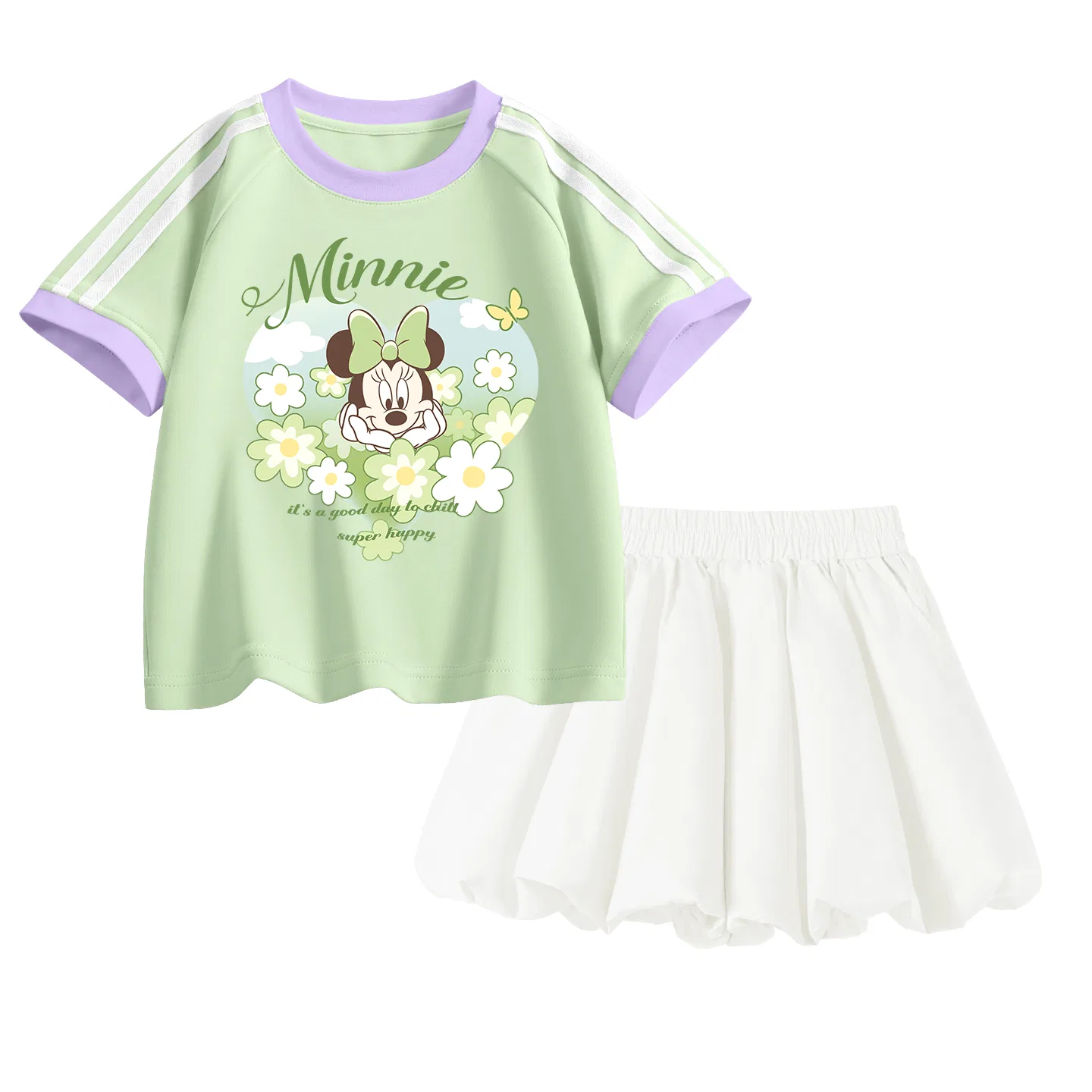 Детский спортивный костюм Disney Kids Casual Sportswear Crew Neck Thin Stretch, молочно-зеленый и белый