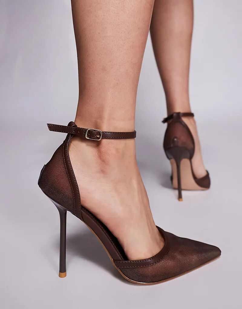 Туфли на каблуке с сеткой Simmi London Mandisa шоколадного цвета Simmi Shoes — фото 4