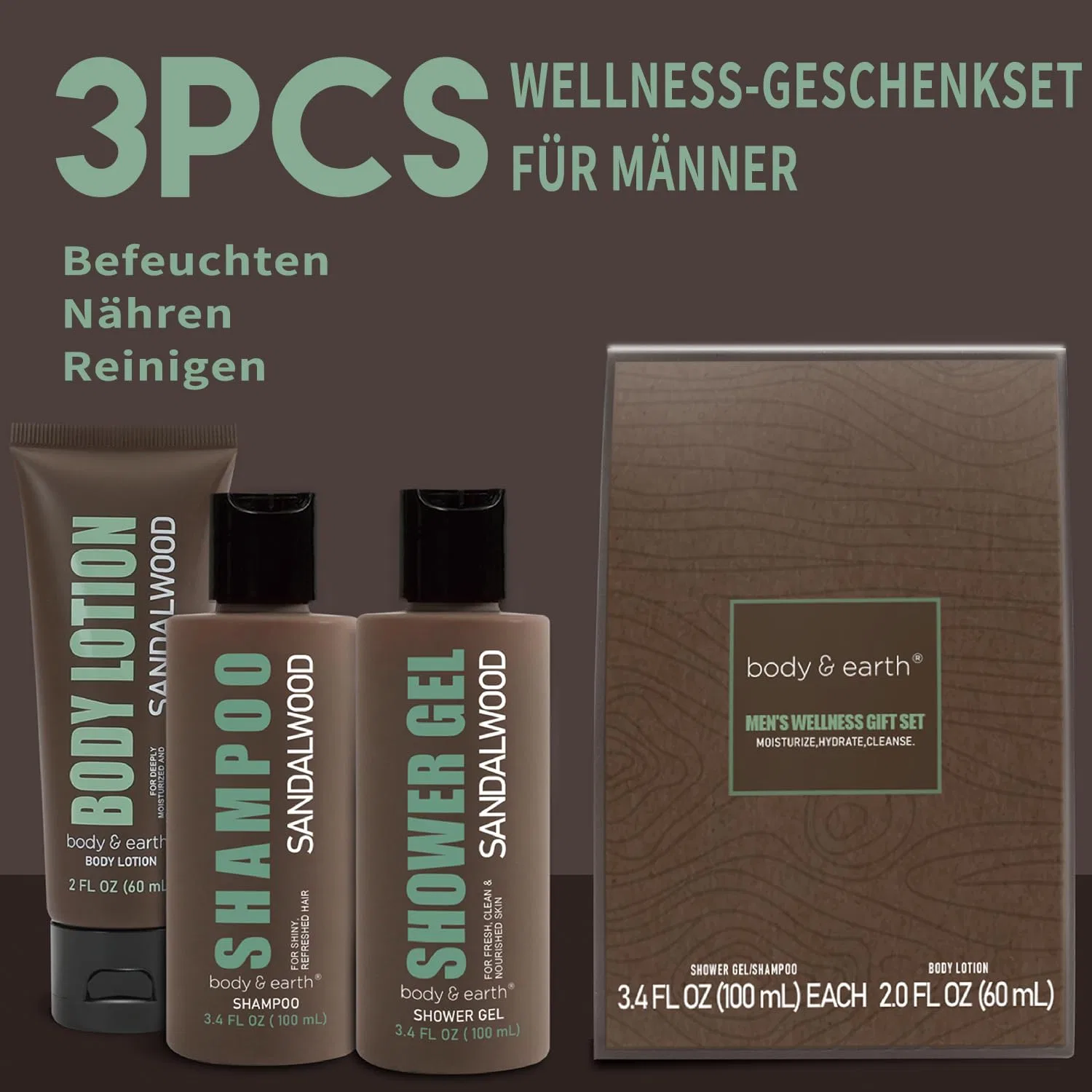 Мужской подарочный набор для душа «Sandalwood» от BODY & EARTH, 3 предмета Body & Earth — фото 2