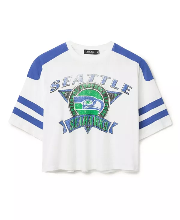 

Женская полосатая укороченная футболка с символикой команды НФЛ "Сиэтл Сихокс". Junk Food Clothing, белый