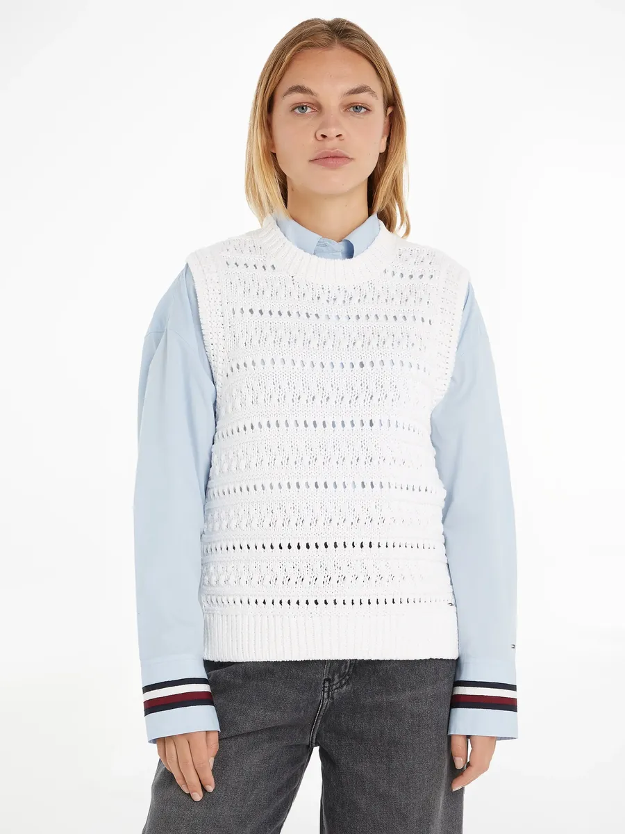 

Свитер Tommy Hilfiger "CROCHET C-NK SWEATER VEST", модный вид, связанный крючком, цвет Ecru