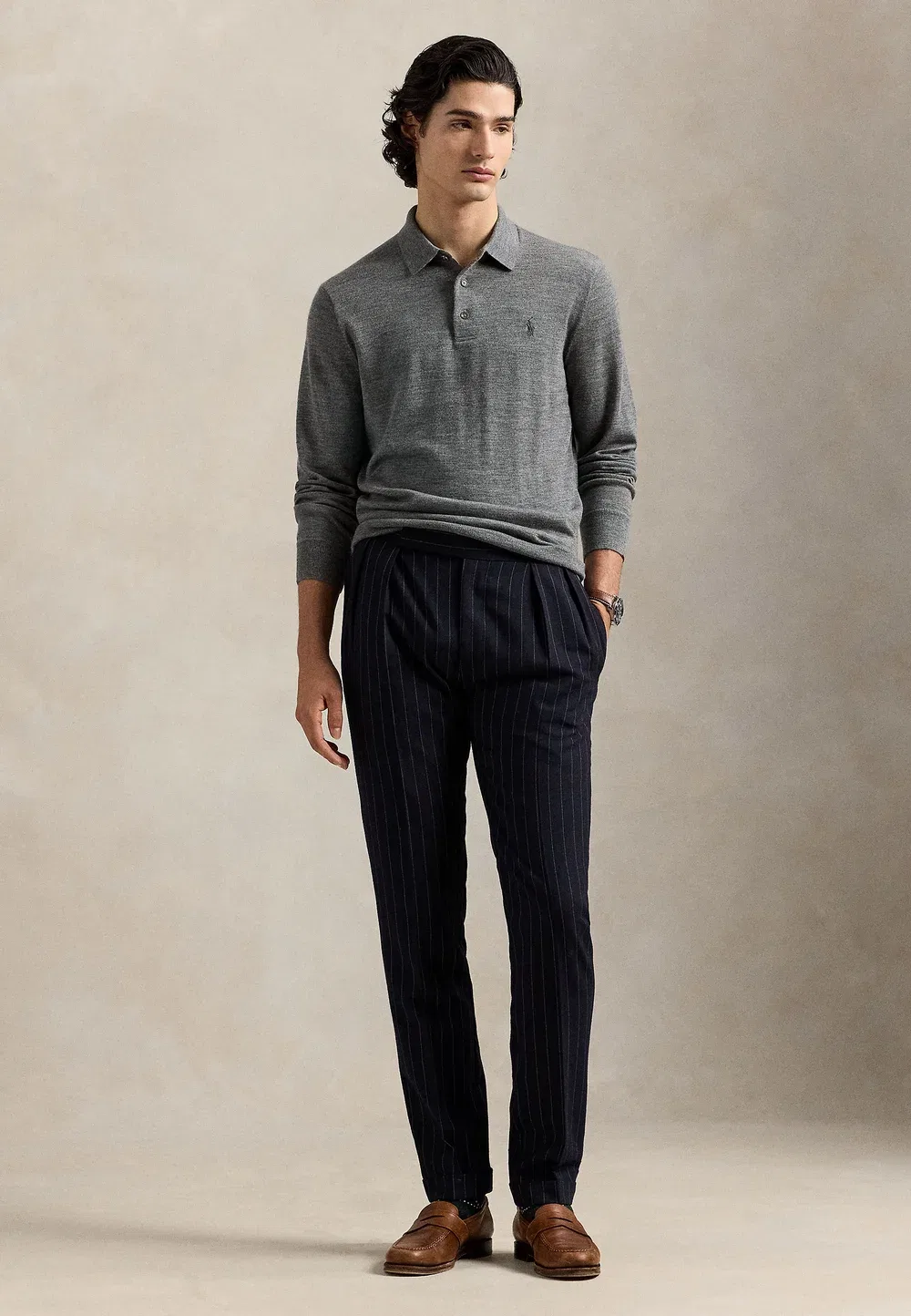Шерстяной свитер с воротником-поло, который можно стирать Polo Ralph Lauren, Fawn Grey Heather — фото 2