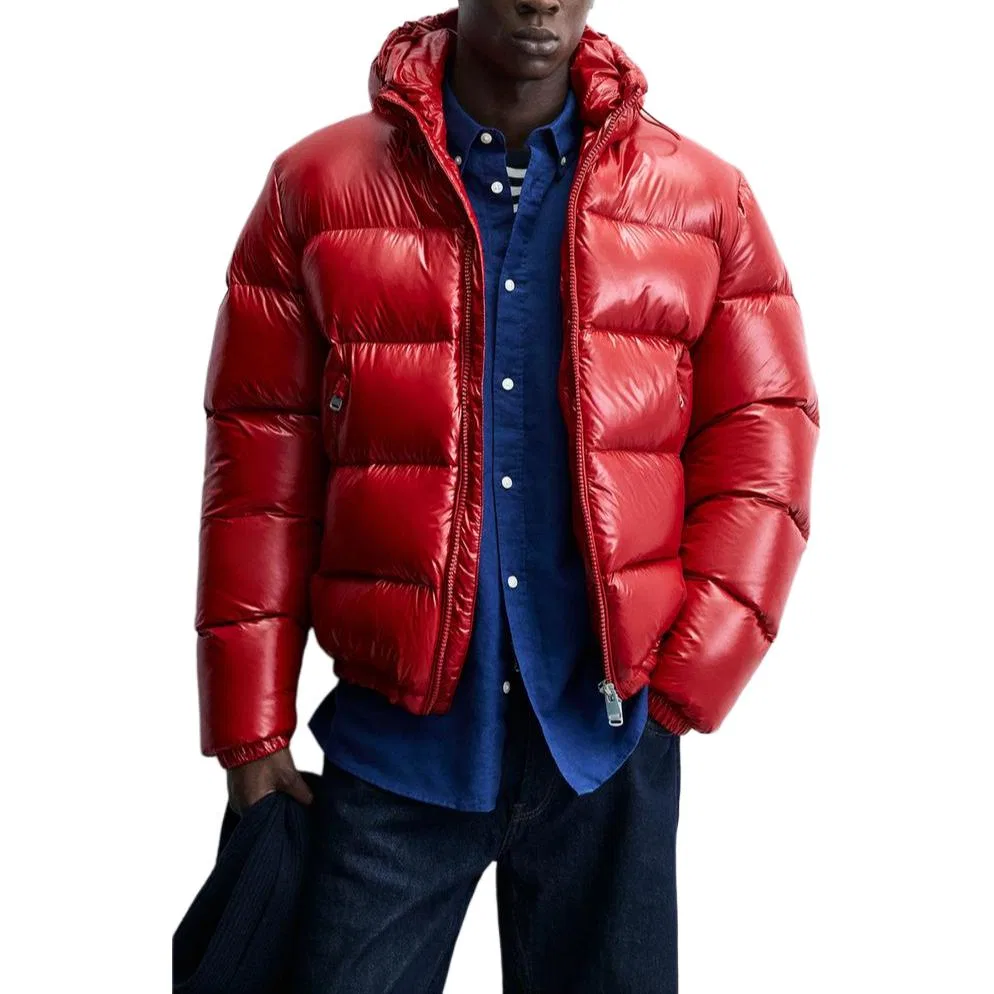 Мужская куртка-пуховик с отстегивающимся капюшоном Down Jackets, ZARA, Red — фото 4