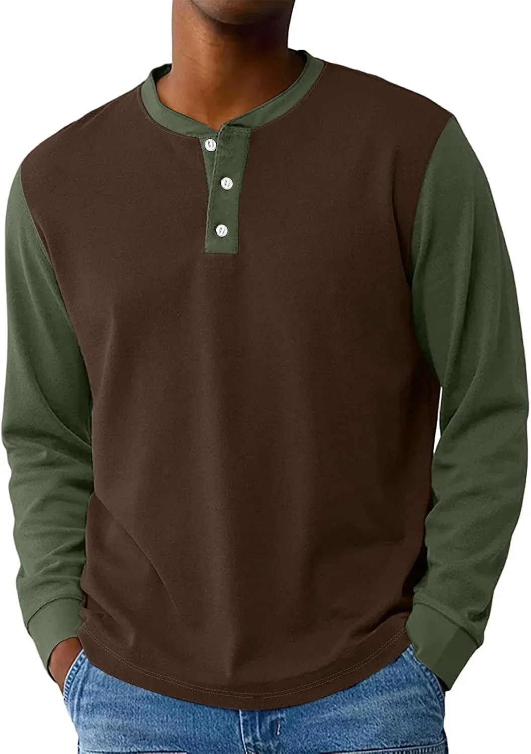 Мужская футболка с воротником-поло Henley, Army Green