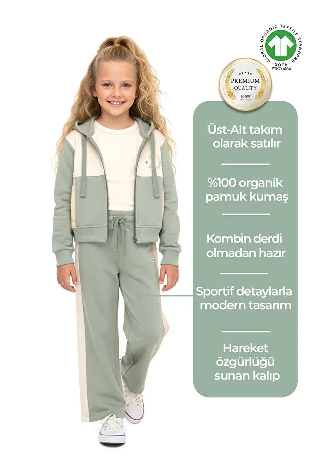 Детский спортивный костюм с капюшоном Organic Cotton Double Color Hooded Green Winter Girl's Tracksuit Set Ozmoz By Mukadder Özden, Green