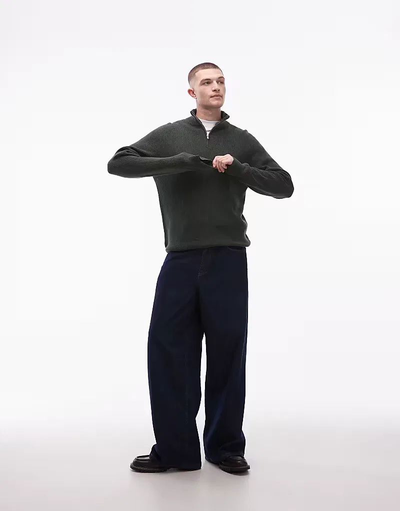 Вязаный джемпер Levi's с застежкой-молнией на четверть длины, темно-зеленый — фото 2