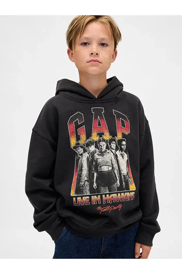 Детское худи для мальчиков с принтом Stranger Things Vintage Soft Graphic, Gap, Black-000
