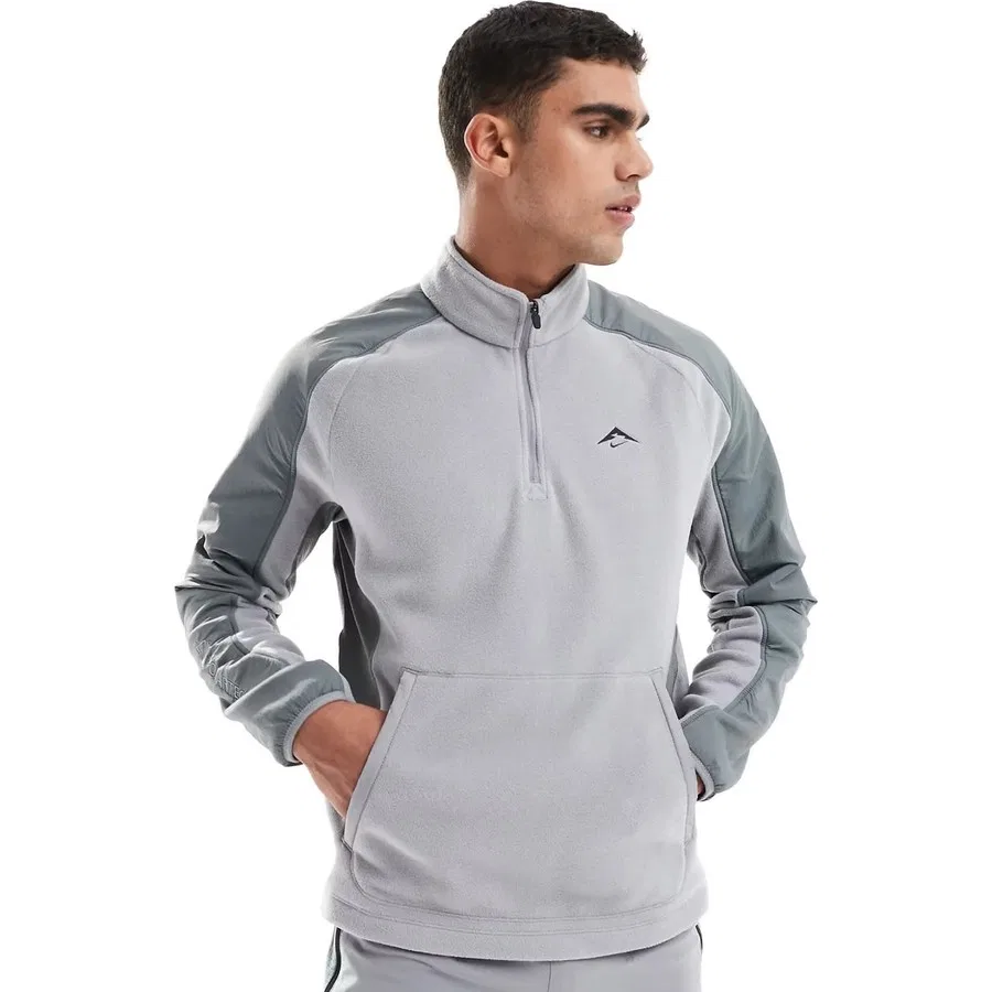 Мужской спортивный свитшот с принтом Polartec Running Trail 1/4 Zip Fleece Nike, Серый