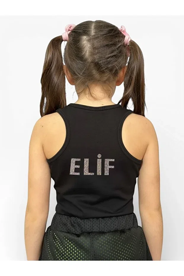 Детский топ для девочек с принтом Swimmer athlete black mix glittery name print She Can Wear, Name Mix Simli