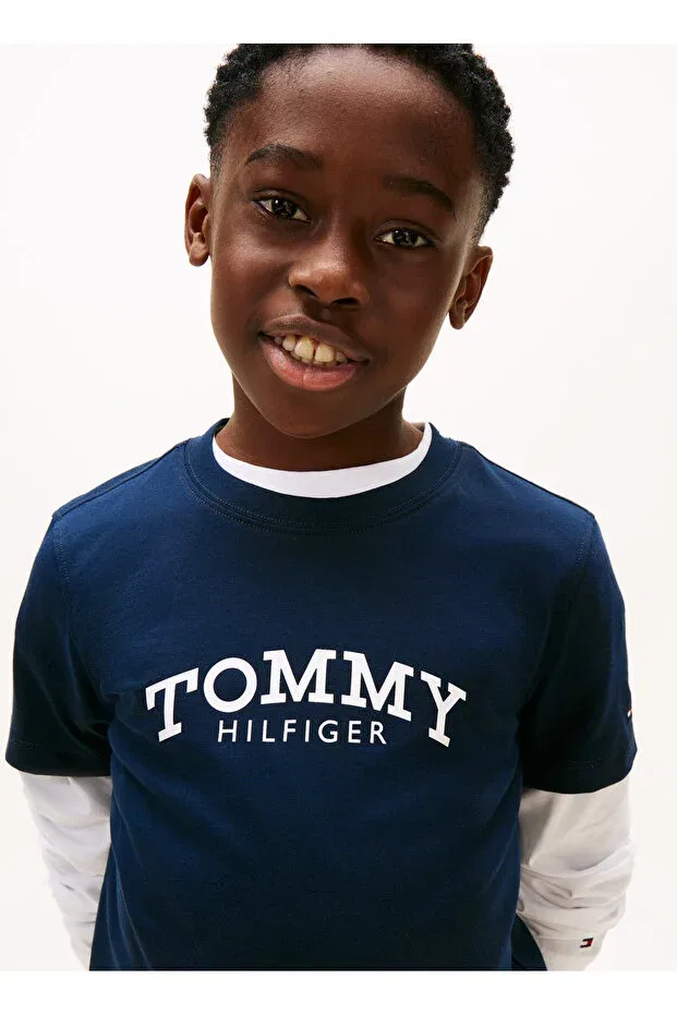 Детская футболка для мальчиков с принтом Monotype Print Graphic Tommy Hilfiger, C1g-Blue — фото 4