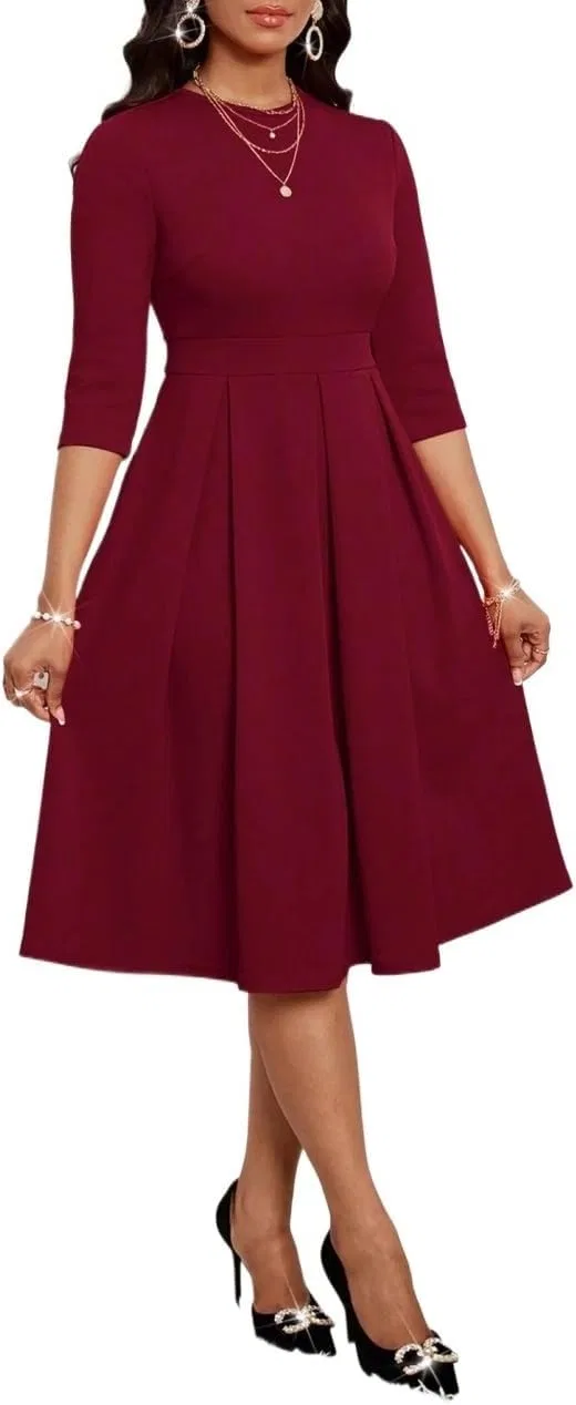 Женское платье A-силуэта с плиссе Generic, Burgundy