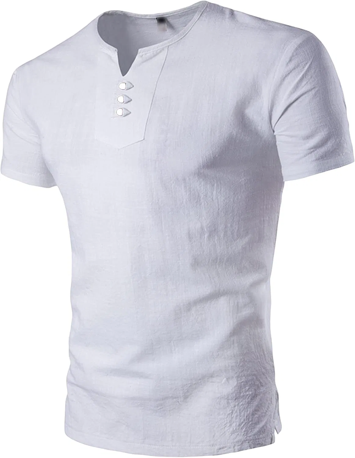 Мужская хлопковая футболка с V-образным вырезом Henley, White