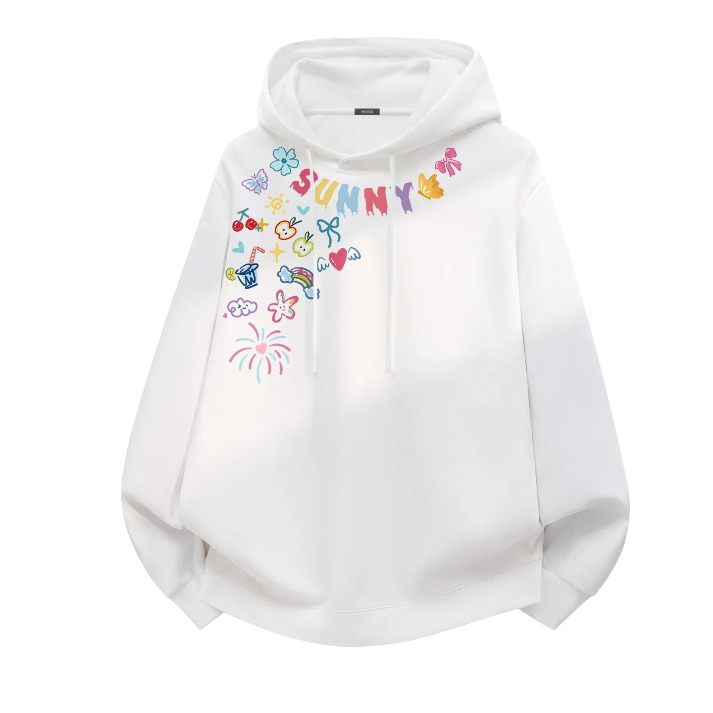 Детский худи с капюшоном Худи MINISO, White With Sunshine Graffiti Front Neck Logo