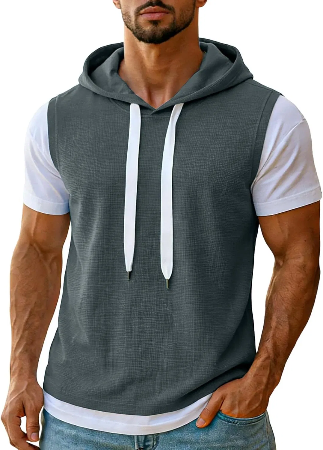 Мужская футболка с капюшоном и шнурком Generic, Dark Gray