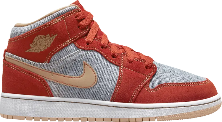 

Кроссовки Air Jordan 1 Mid SE GS Denim Red, красный, Красный;коричневый, Кроссовки Air Jordan 1 Mid SE GS Denim Red, красный