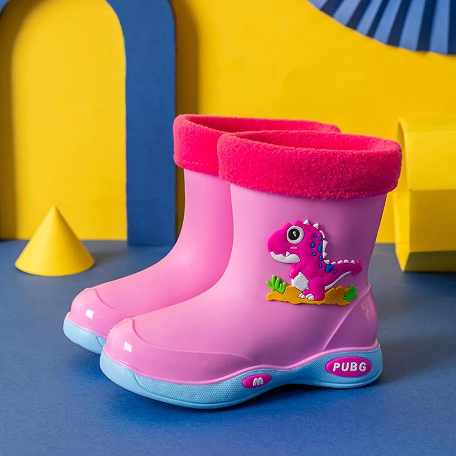 Детские резиновые сапоги с флисовой подкладкой для мальчиков и девочек, Pink — фото 3