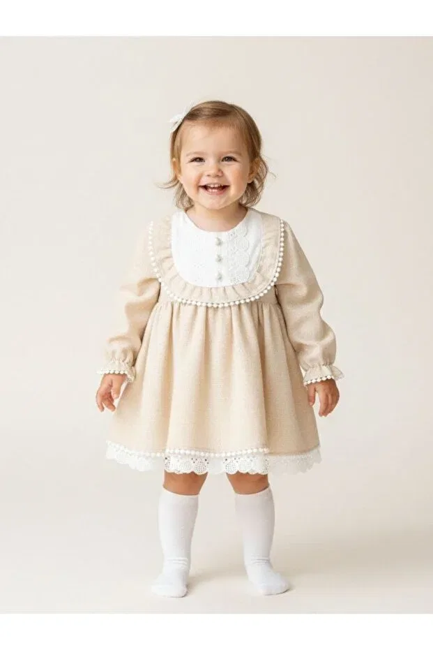 Детское платье для девочек кружевное Monalisa Cherrys Bebek, Light Beige
