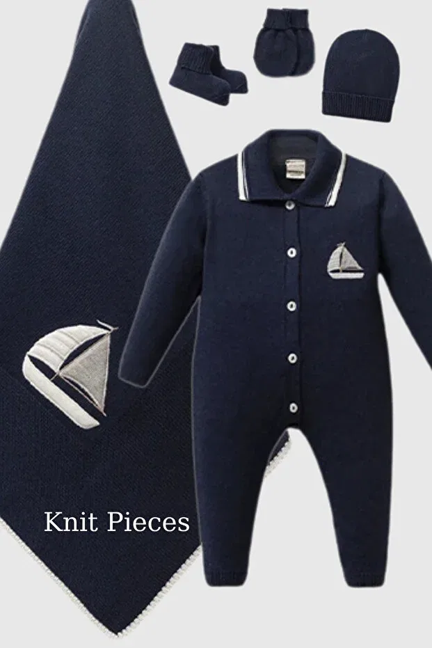 Детский комплект одежды для новорожденных мальчиков вязаный Naka Concept, Navy Blue — фото 3