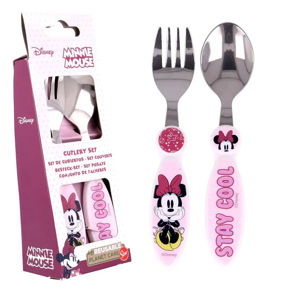 Детский набор столовых приборов 2-предметный с вилкой и ложкой Mouse Minnie Maus Disney Minnie Mouse, розовый