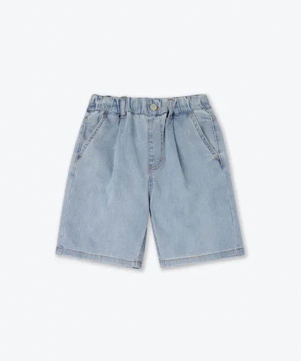Шорты джинсовые с одним защипом, широкие на резинке, Musinsa Standard Kids, light indigo