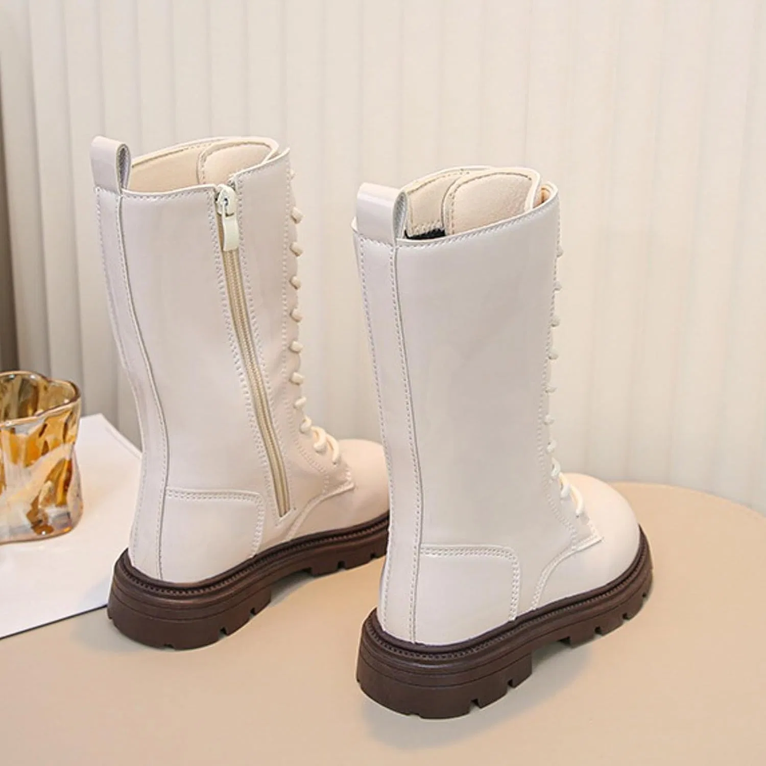 Детские ботинки для девочек с принтом, модель Girls Combat Boots, White — фото 4