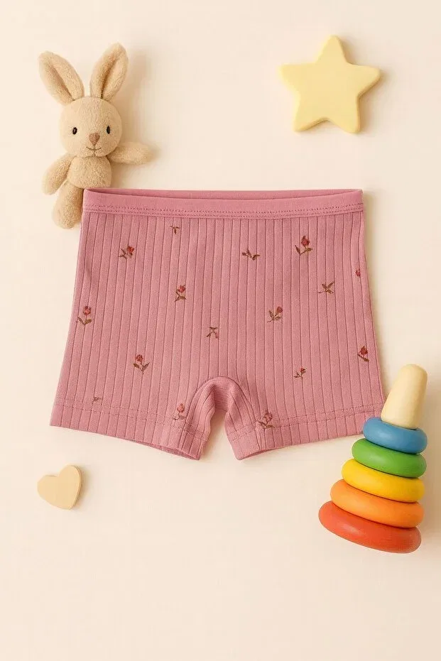 Детский комплект боксеров для девочек из хлопка с рибаной Young Mavi Qumsal, Ecru-Pink-Beige-Green — фото 4