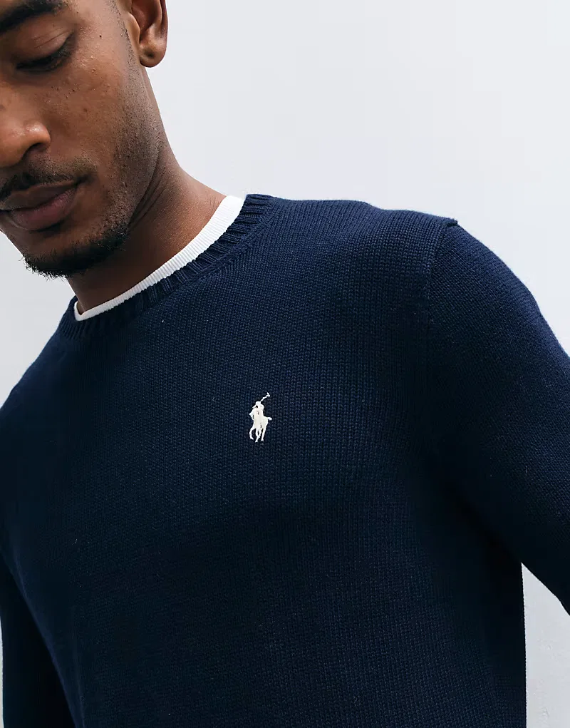 Тяжелый хлопковый вязаный джемпер Polo Ralph Lauren с логотипом Icon, темно-синий — фото 3
