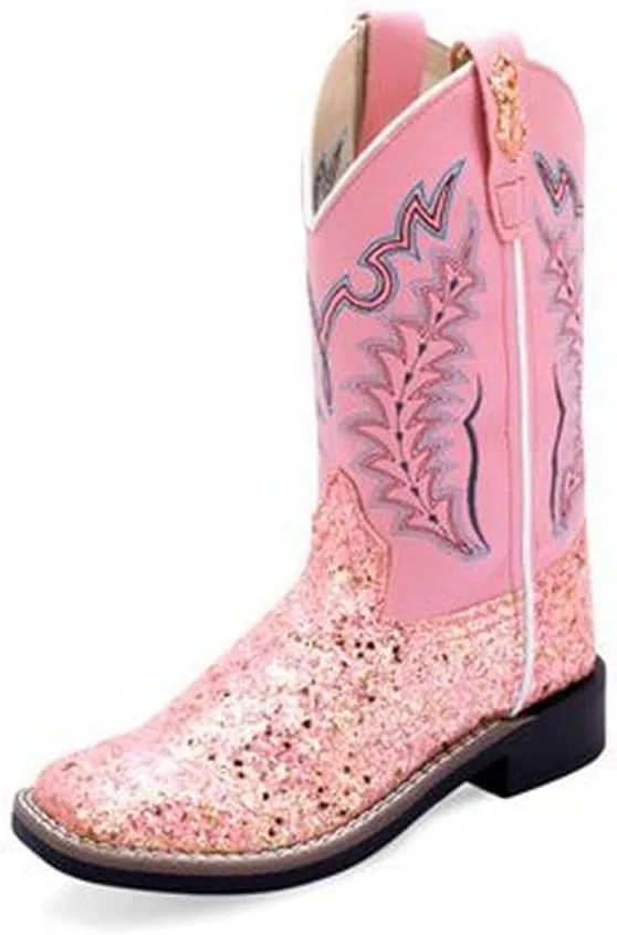 Детские ботинки с широким квадратным носком Old West, Sparkling Pink Foot/Pink Shaft