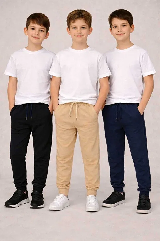 Детские спортивные штаны для девочек с принтом 3-предметный набор Vieso, Beige-Blue-Black