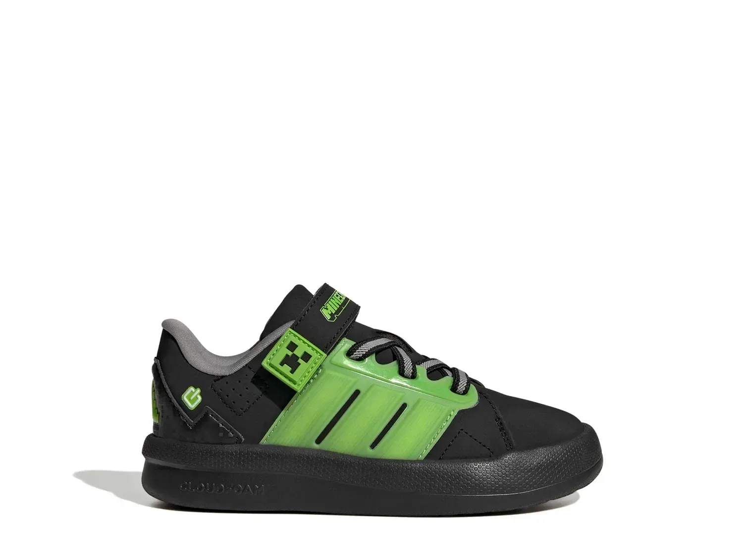 Кроссовки детские со светодиодами Minecraft Lightorama adidas, черно-зеленые — фото 3